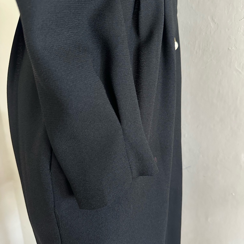 Vintage 80s 90s Karin Stevens Dress Pearl Button Black Sheer Midi Rockabilly Sm - Picture 6 of 15